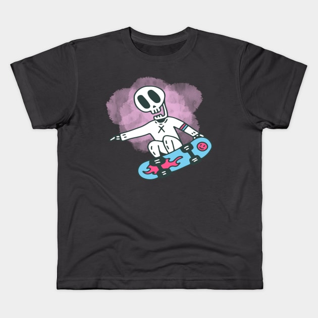 how to ride a skateboard, skateboard skeletons Kids T-Shirt by joy 32